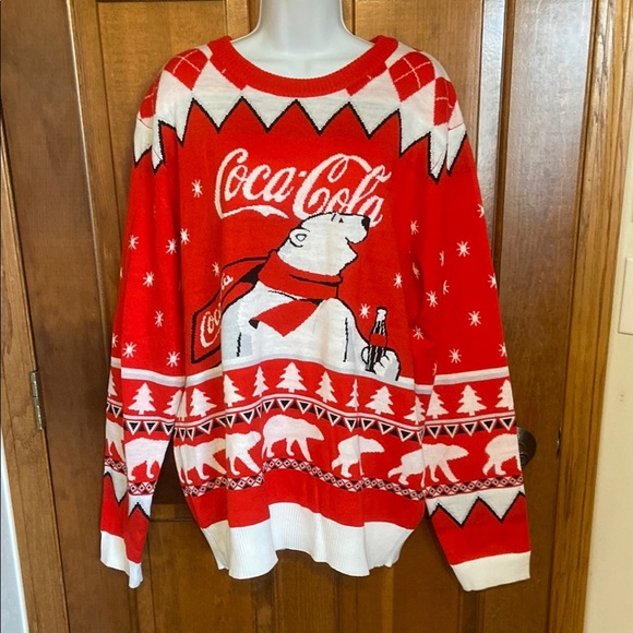 COCA COLA POLAR BEAR WINTER SWEATER RED/WHITE UNISEX SIZE XXL ADULT CHRISTMAS - Picture 1 of 9